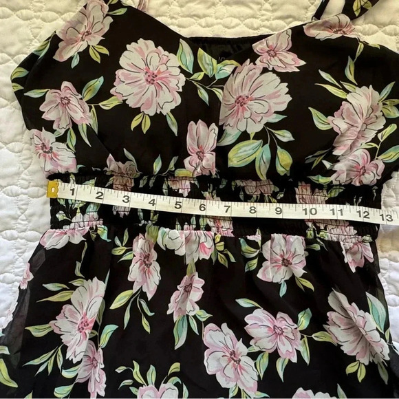 NWOT No Boundaries Juniors Hi Low Black Pink Floral Sheer Ruffle Dress Size L - Picture 12 of 15